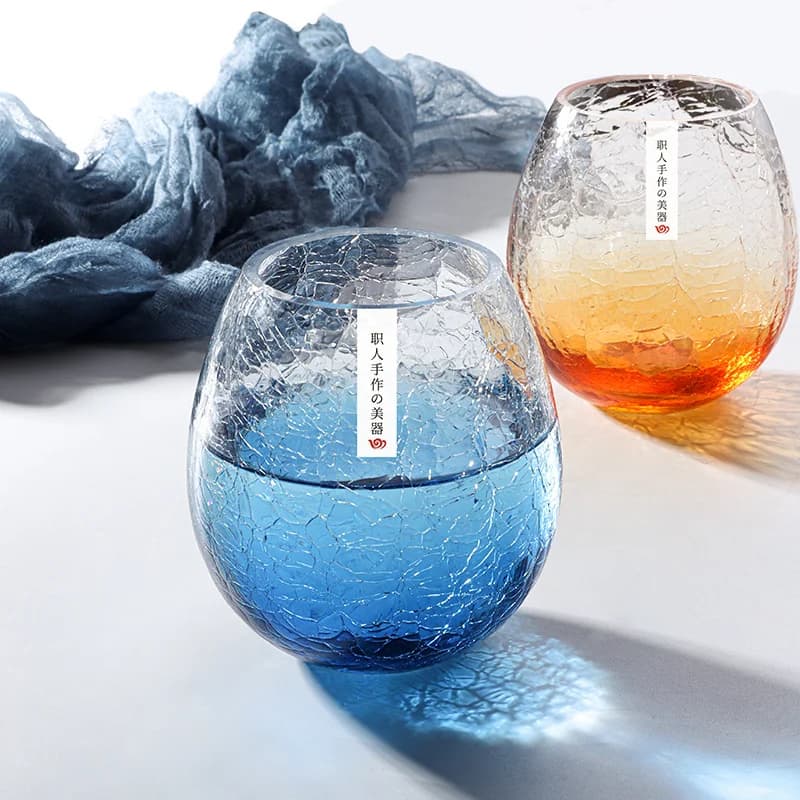 Bicchiere da Degustazione Whisky Effetto Ghiaccio 360ml, Bicchieri da Vino in Cristallo Imitazione Crepe, Tumbler per Whisky, Birra, Vodka e Liquori
