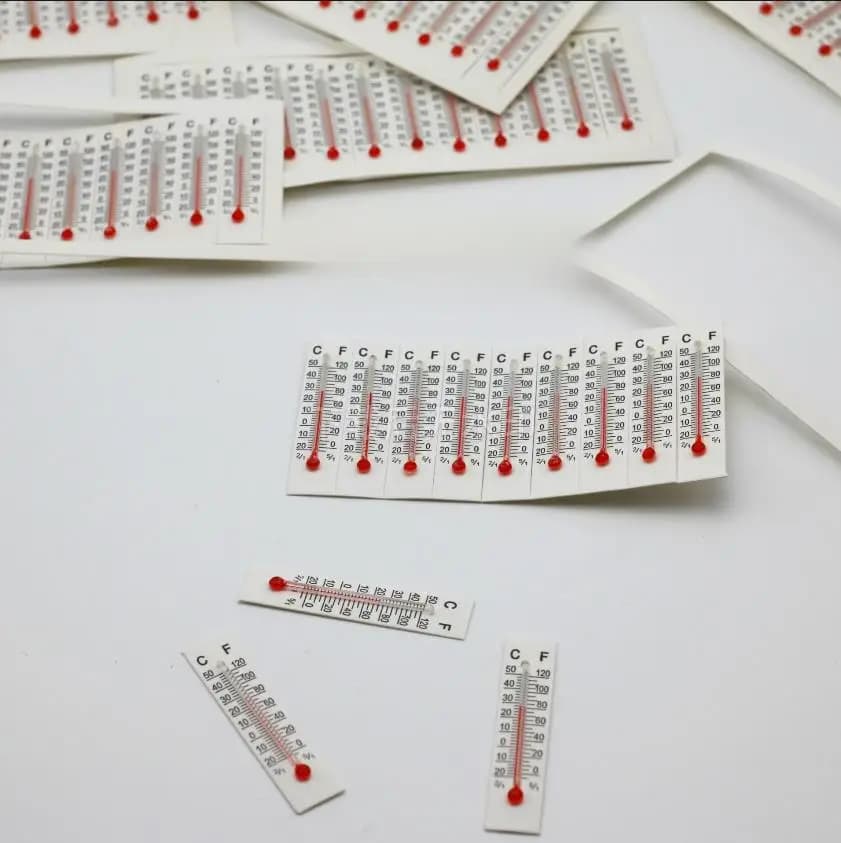 Termometro per carta piccolo da 5 cm x 1,1 cm, termometro artigianale in vetro, specifica completa, laboratorio non tossico