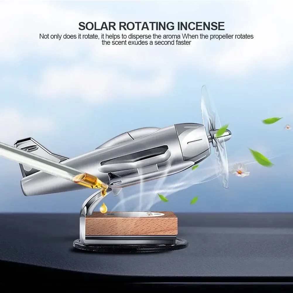 Ornament for dashboard aluminum alloy aircraft model powered by solar energy - Interior cars with creative aviation theme propeller