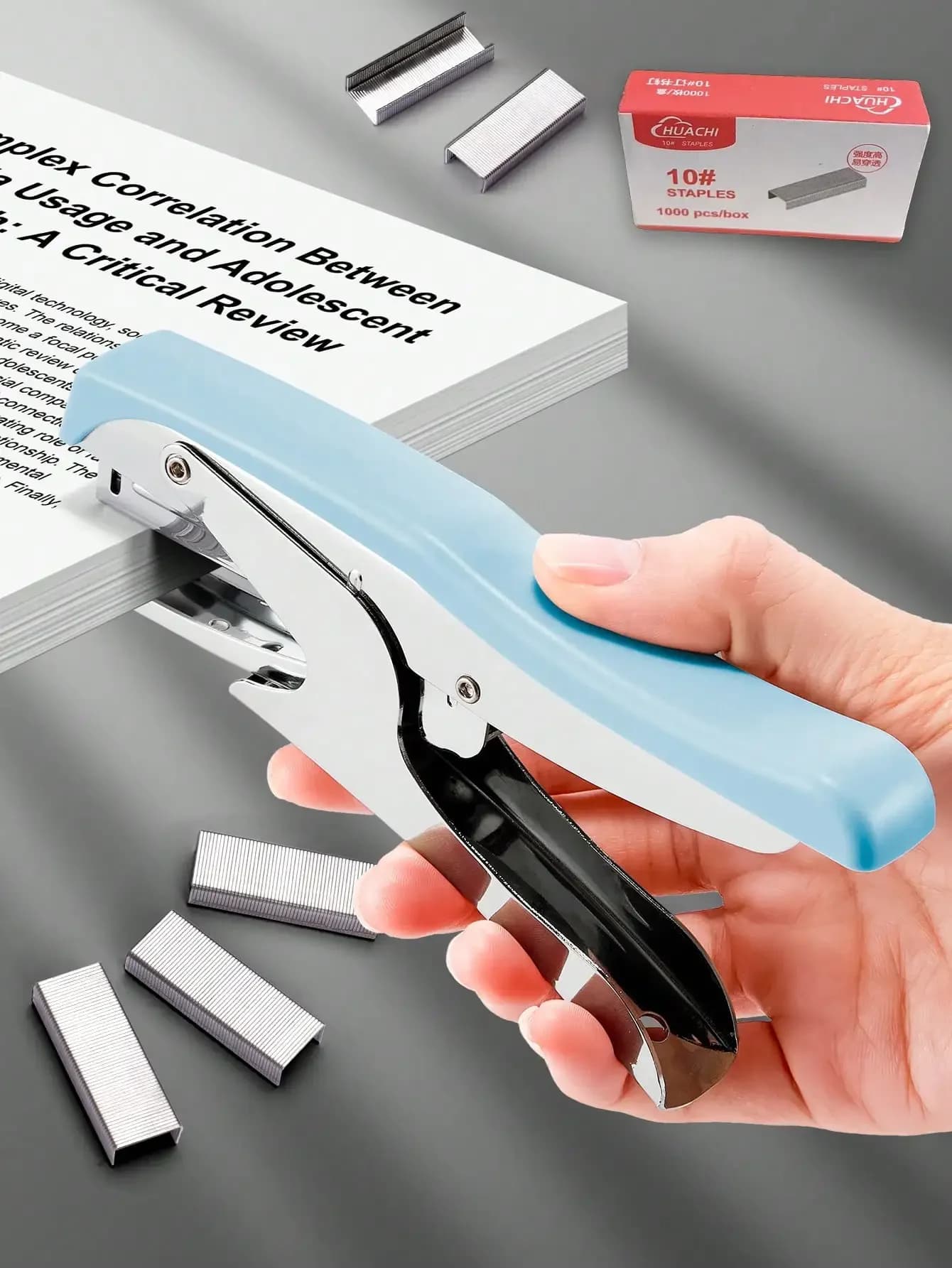 1pc Handheld Effortless Stapler, Multi-Functional Portable Manual Metal Book Binder, Ergonomic , Suitable For Home/School/Office Use Back To School