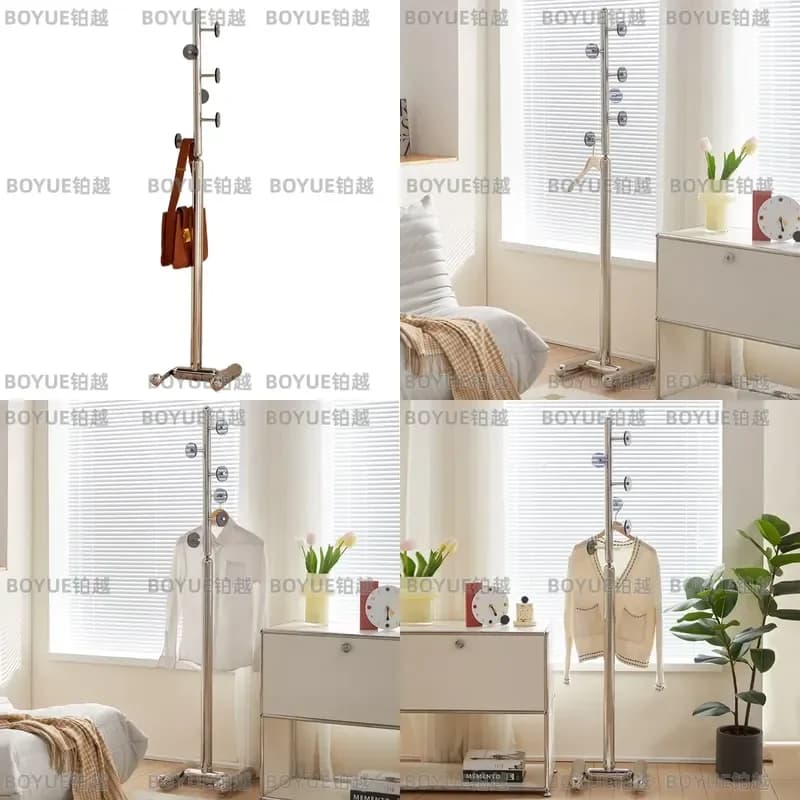 Luxury Stainless Steel Floor Coat Rack Vertical Clothes Hanger Stand for Bedroom Living Room Office Wardrobe Storage