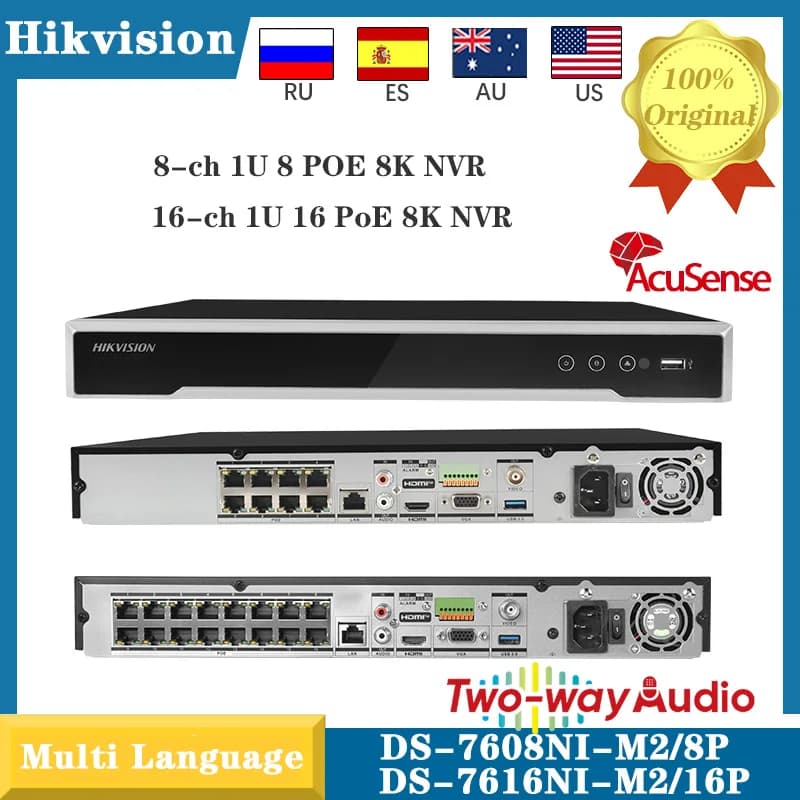 Hikvision 8K 8CH 8POE DS-7608NI-M2/8P&16CH 16POE DS-7616NI-M2/16P Registratore video di rete 32MP 2SATA H.265 Sorveglianza di sicurezza