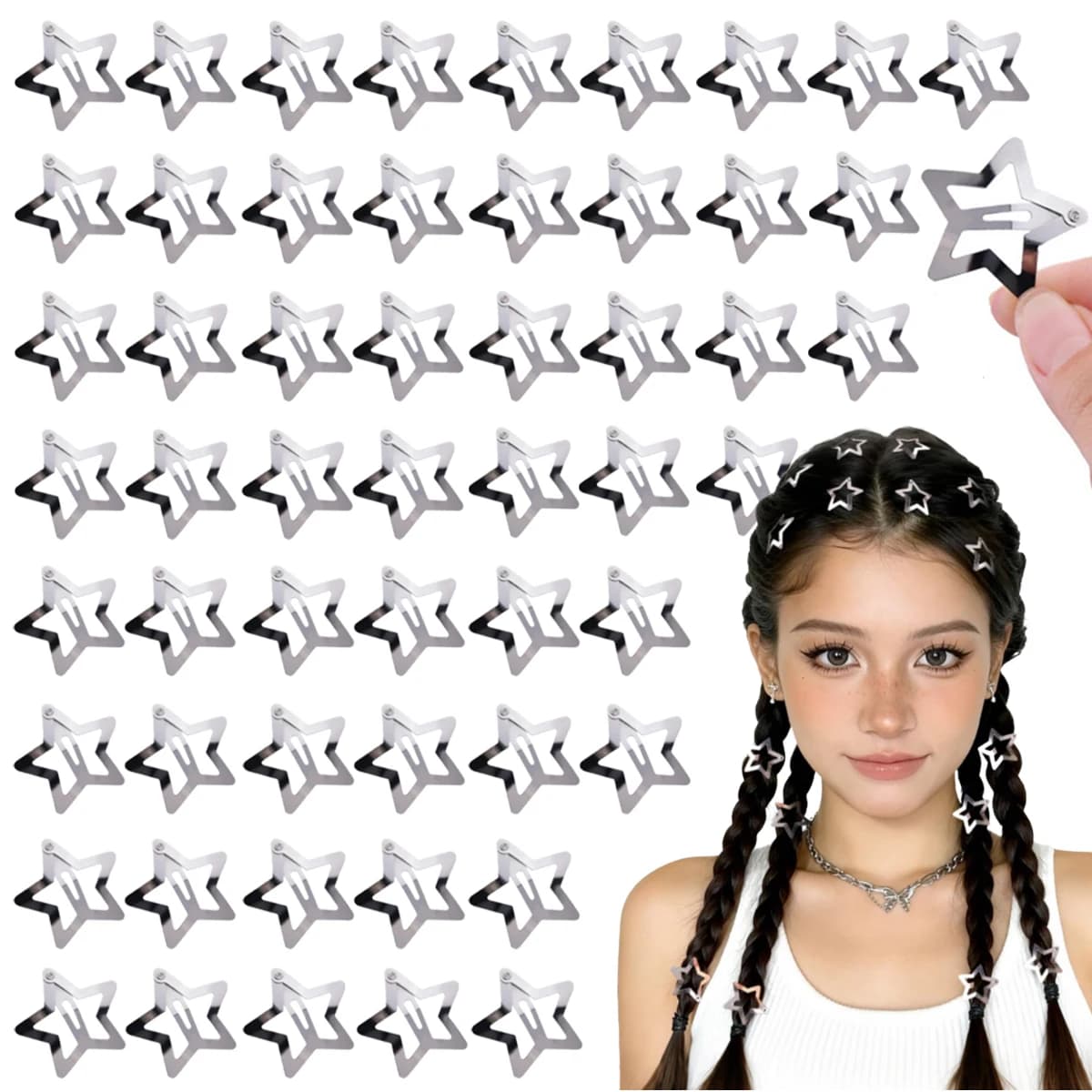 50/100pcs women's fashionable star clip, y2k five pointed star hair clip, multifunctional hair accessory, ponytail/dirty braid