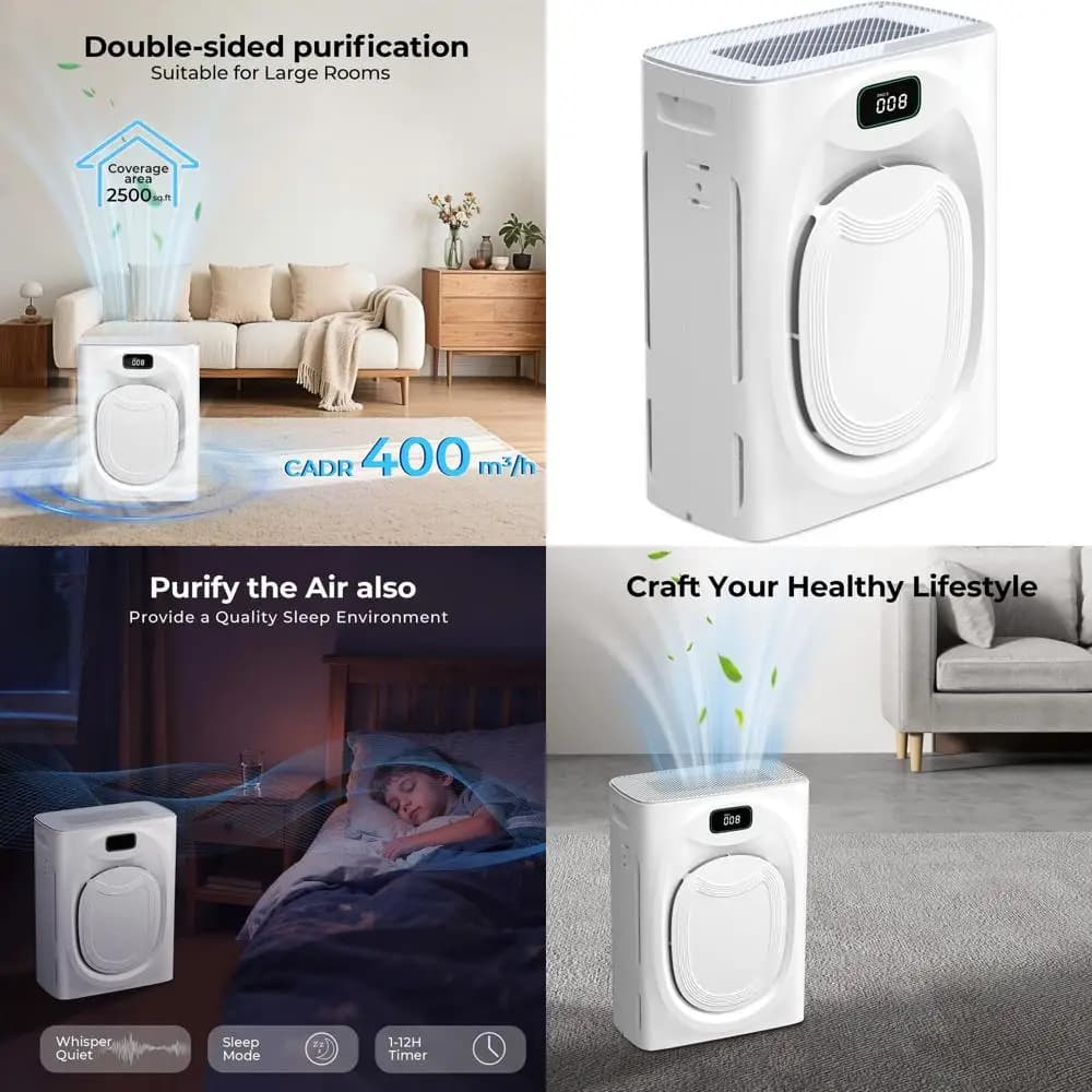 Purificatore d'aria per ambienti ampi per animali domestici con 4 filtri H13 lavabili e monitor PM2.5