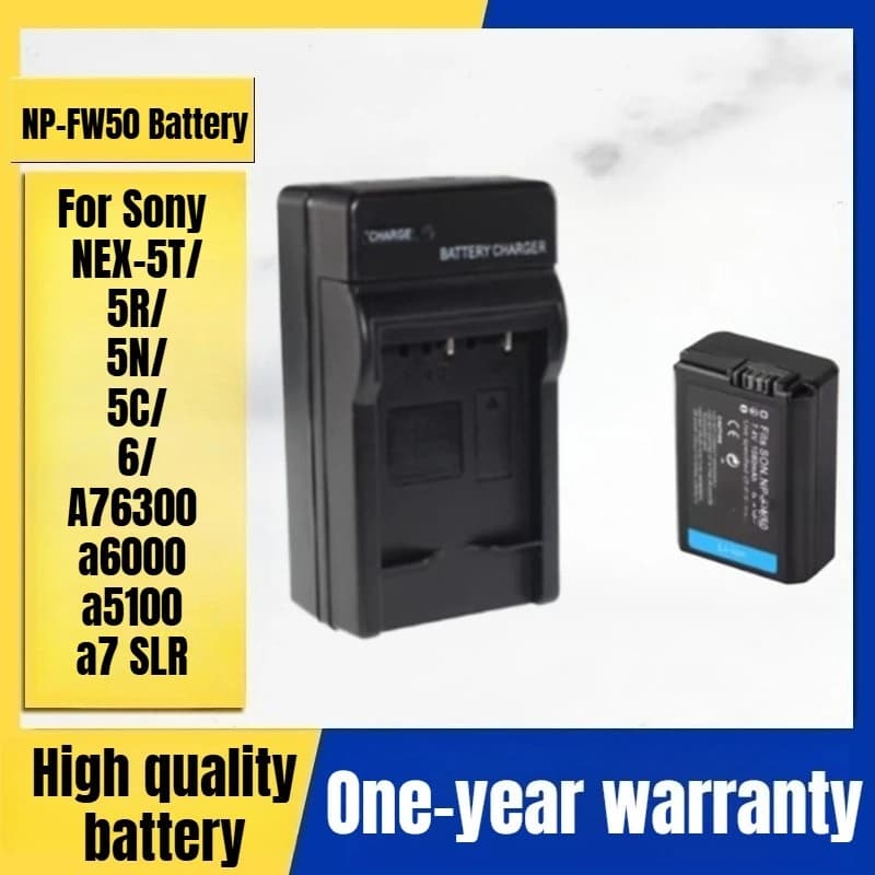 Battery for camera NP-FW50, charger for Sony NEX-5T/5R/5N/5C/6/F3 A76300 a6000 a5100 a7 Reflex Camera 7.4V 1080mAh