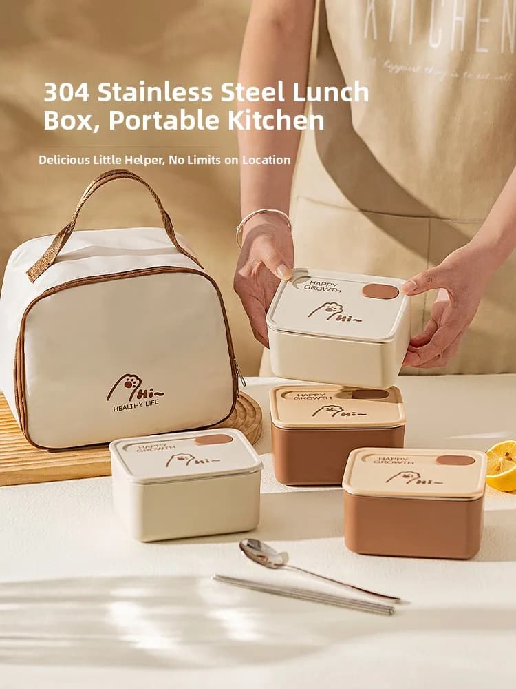 Contenitore per il pranzo moderno in acciaio inossidabile, isolato, adatto al microonde, portatile, per studenti e impiegati, tipo bento box.
