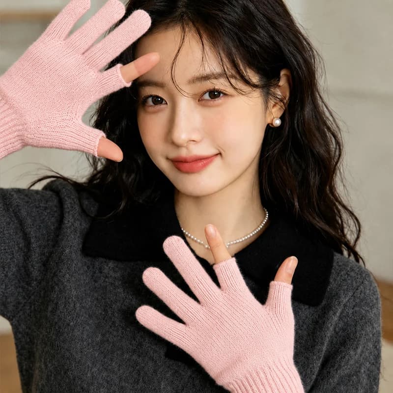 Half-Finger Men's and Women's Autumn and Winter Two-Finger Exposed Warm Touchscreen Knitted Gloves for Outdoor Cycling