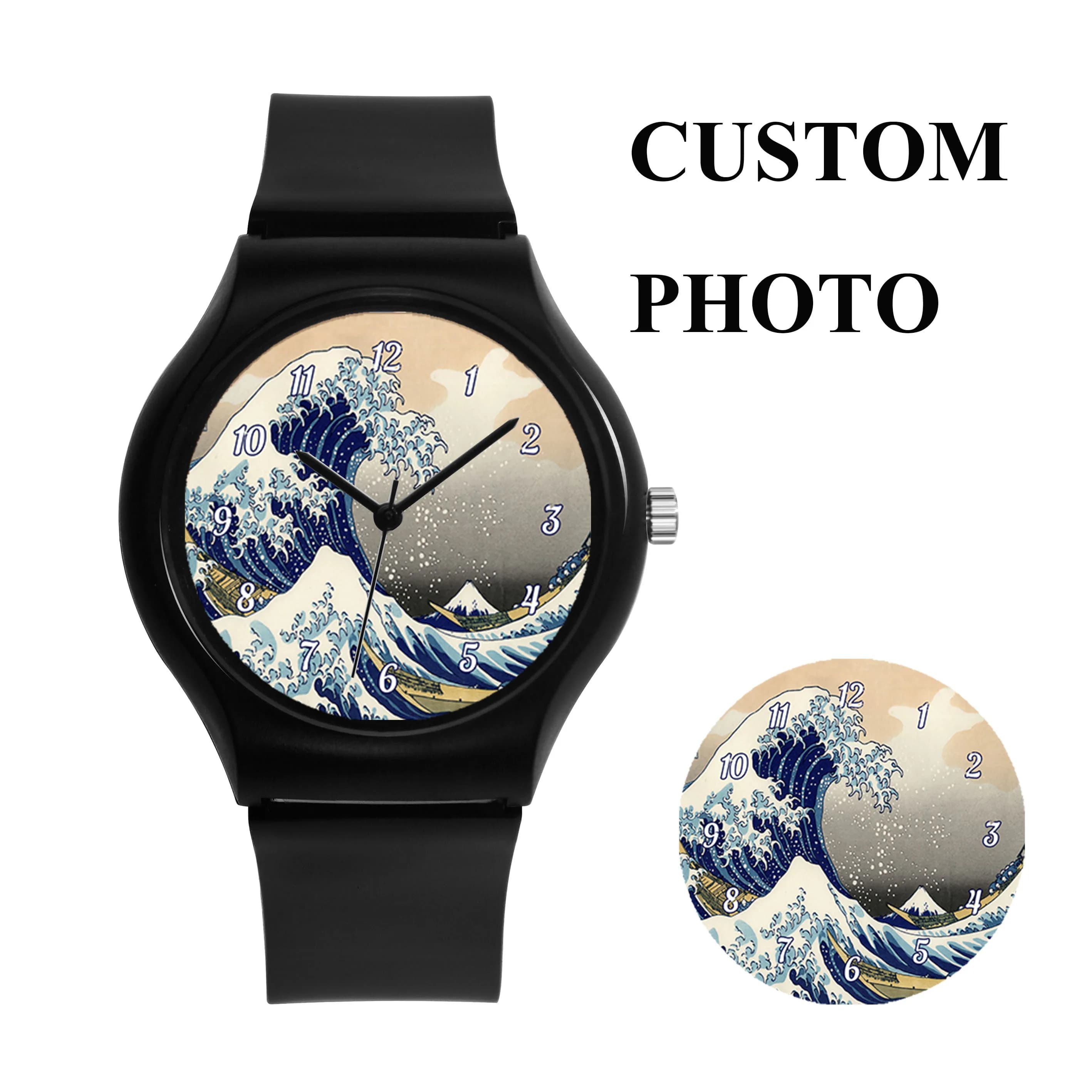 Print watch dial with custom photo men's wristwatch plastic strap 40 mm