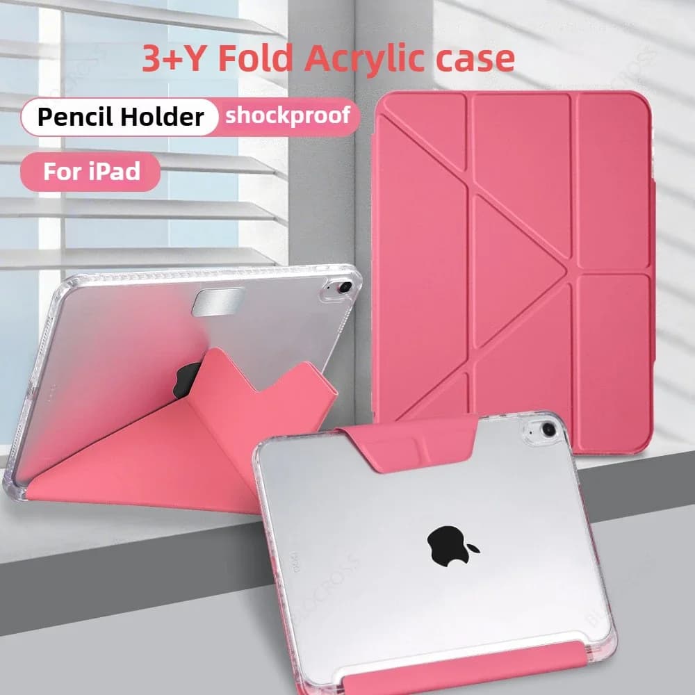 Per iPad A16 11th 10th con portapenne Trifold Acrilico Trasparente Cover posteriore rigida per iPad 10.2 9.7 Air 11 5 4 10.9 Pro 11 12.9 Custodia