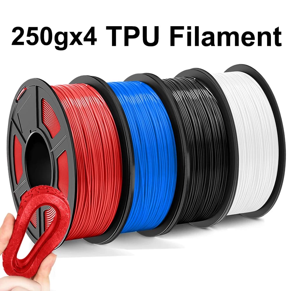 Filamento Flessibile TPU 250g Bianco Nero per Stampante 3D, Rotolo di Stampa FlexMaterials TPU Blu Rosso 1.75mm 250gx4