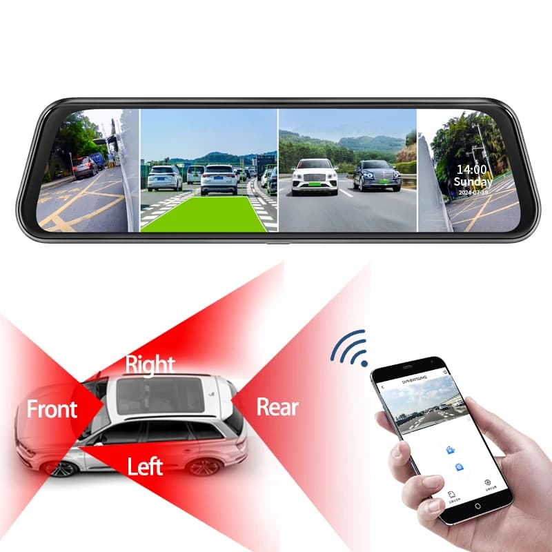 N98 10 inches 4 lenses 360 2K ADAS BSD WiFi car retrovisor DVR Dash Cam
