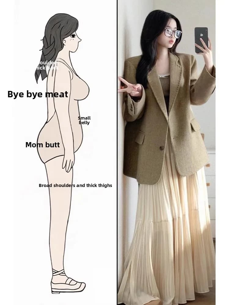 plus Size Women's Suit Jacket And Half Skirt Set Spring Fashion Unique Beauty High-End Feelings Casual Style Long Sleeve Button