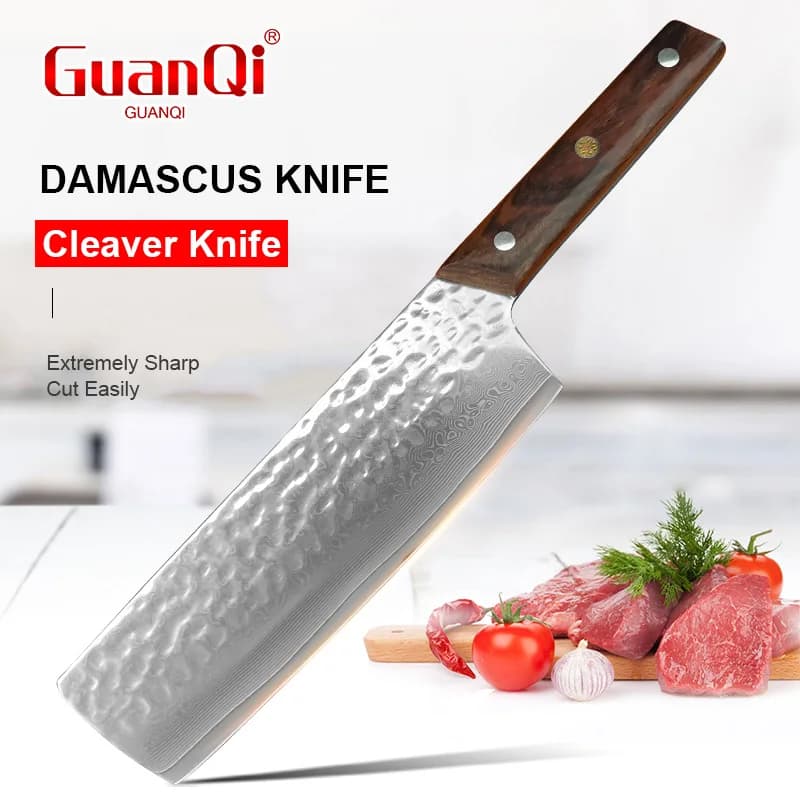 Damascus Steel Blade Chef Knife Wood Handle Multipurpose Cooking Knife Meat Cleaver Chopping Vegetables Kitchen Knives Tools