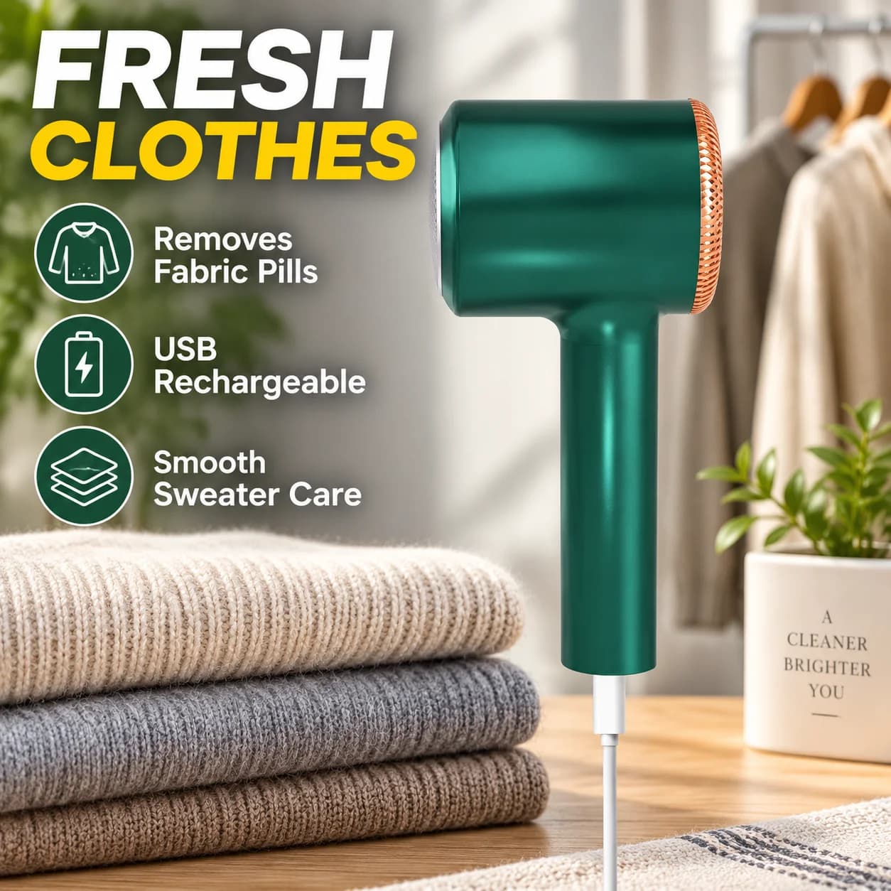 USB Rechargeable Lint Remover, Electric Fabric Defuzzer for Sweaters & Clothes, Portable Fuzz Shaver with Stainless Steel