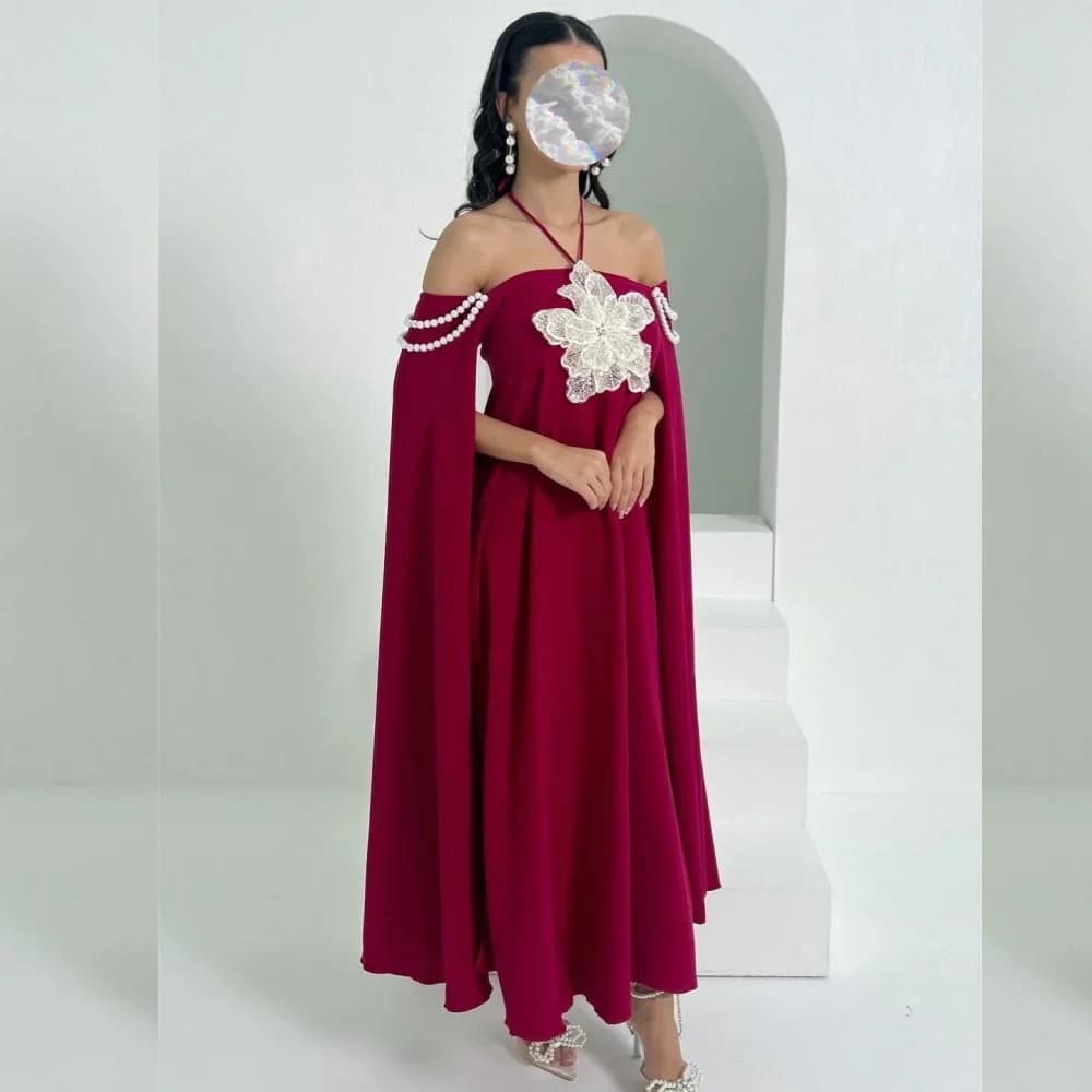 Abiti midi personalizzati con paillettes a fiori in jersey con perline e perline increspate, scollo a V, abiti da cerimonia su misura