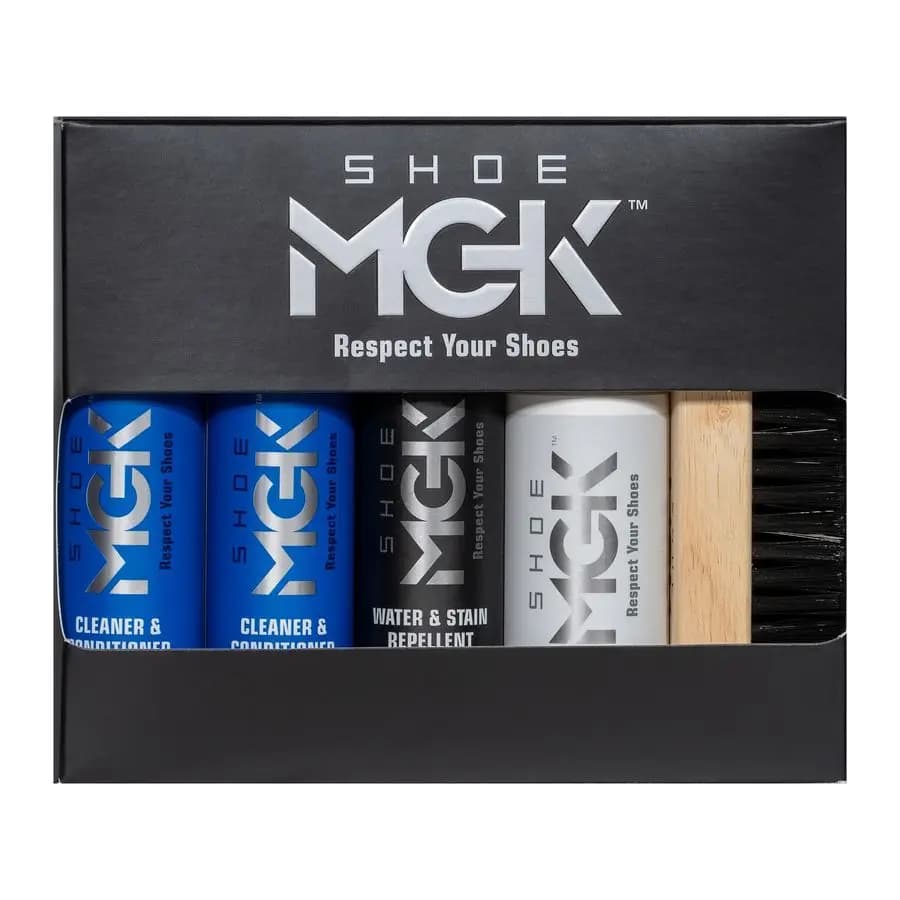 Kit per la pulizia delle scarpe MGK MVP, detergente e balsamo per scarpe, repellente per macchie d'acqua, pennello per ritocchi bianchi