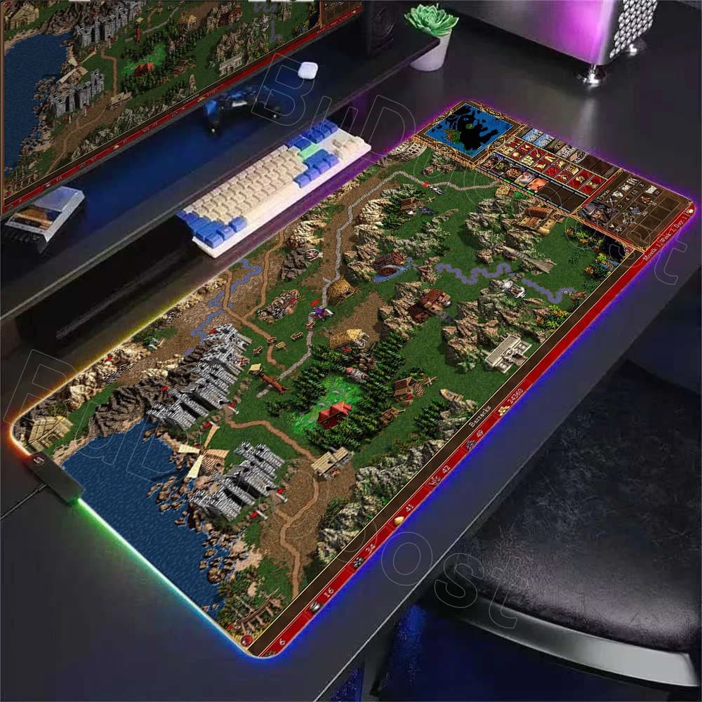 Tappetino da scrivania luminoso RGB Heroes of Might and Magic 3 Tappetino per mouse Pc Gamer Accessori per computer Tappetino per mouse Tappetini per tastiera per laptop da gioco HD