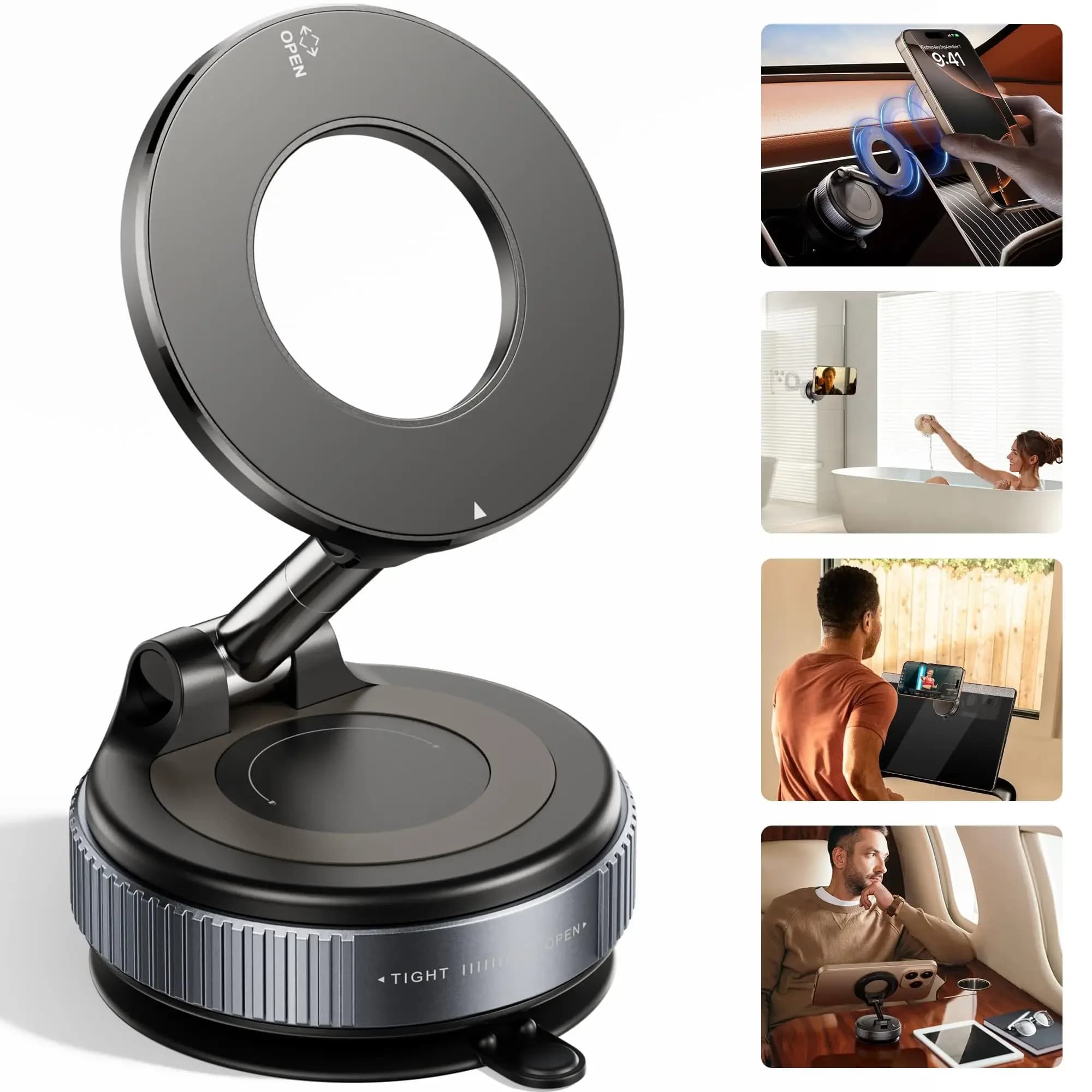 360 ° Supporto magnetico pieghevole per telefono, supporto magnetico per auto per superfici lisce/auto/palestra/specchio/piastrelle