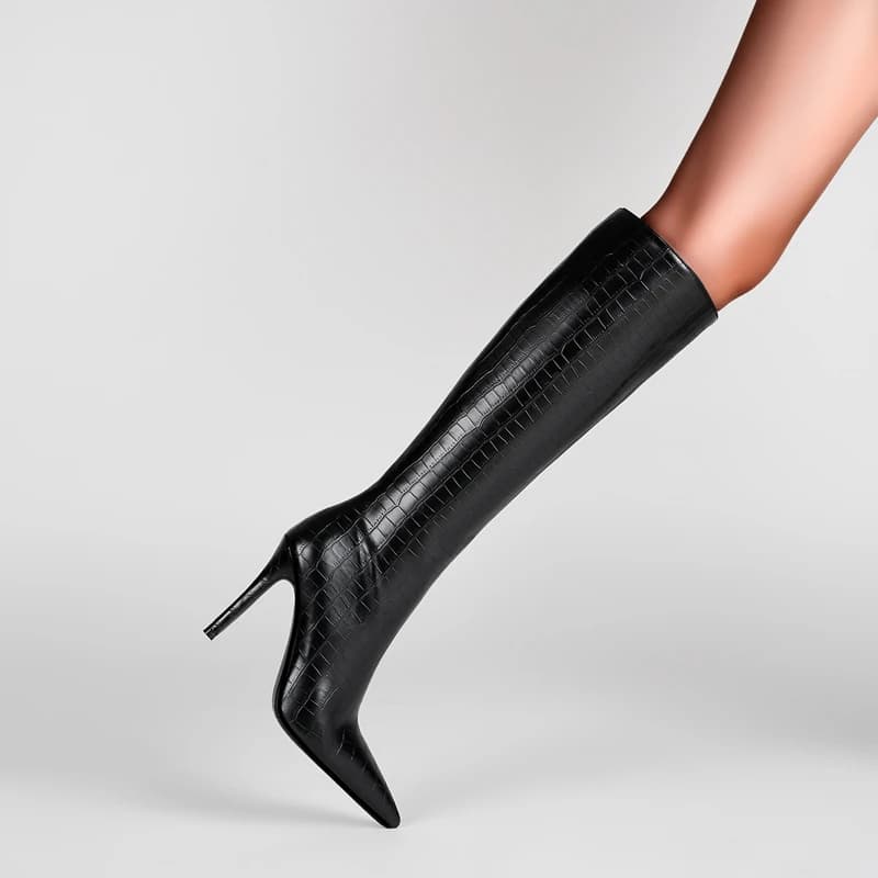 I nuovi stivali lunghi a punta con tacco alto di Kaky Extra Large High Boot Stone Pattern 44 45 46