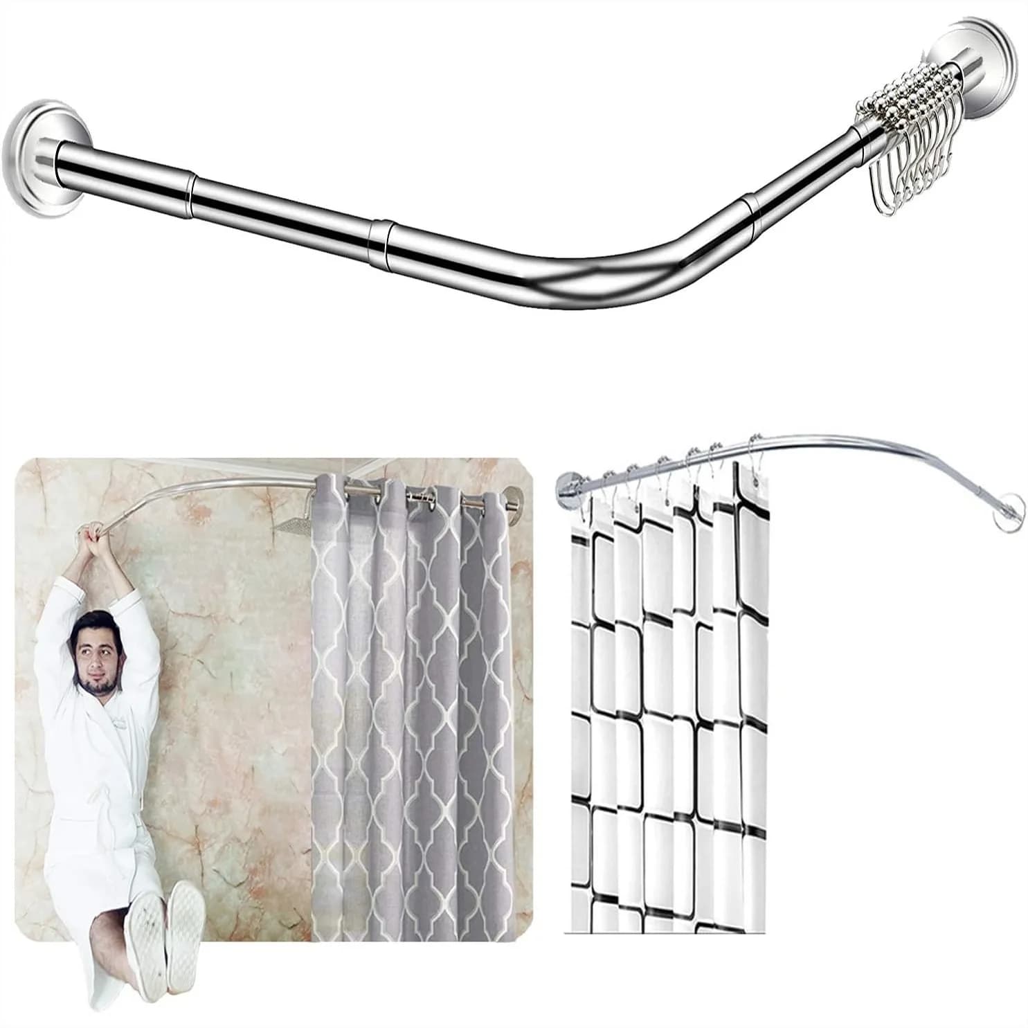 Asta per tenda doccia angolare estensibile a L 24-32" x 32-48" installazione senza foratura in acciaio inossidabile 304 per bagno