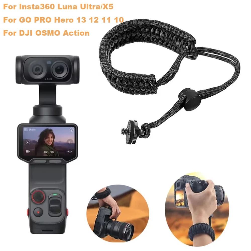 Per Insta360 X5 Cinturino da polso per GO PRO Hero 13 12 11 10 DJI OSMO Action Cameras Anti-perso Tessuto 1/4 Vite Accessori