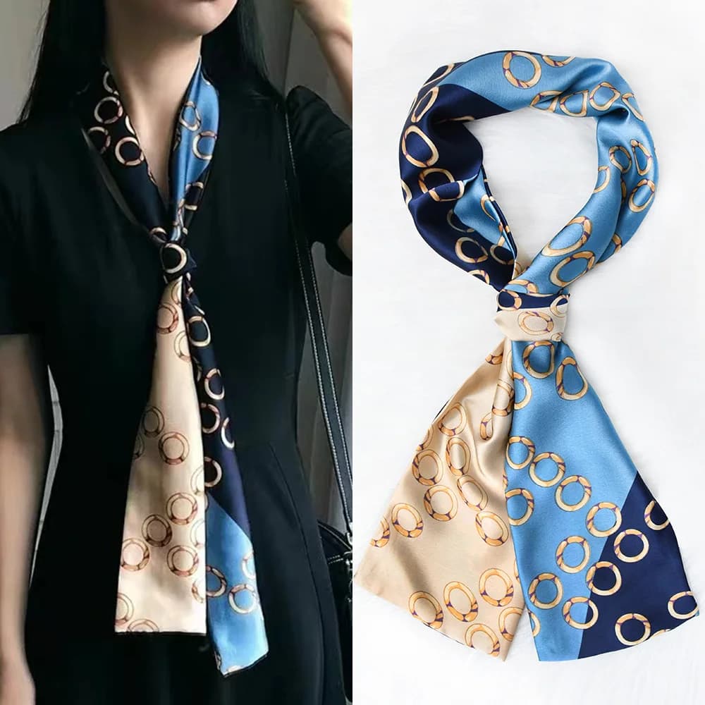 Luxury Design Silk Scarf for Women Fashion Hair Fake Soft Satin Neck Neck Satin Bag for Women's Hands Scarf with ribbon tie Woman