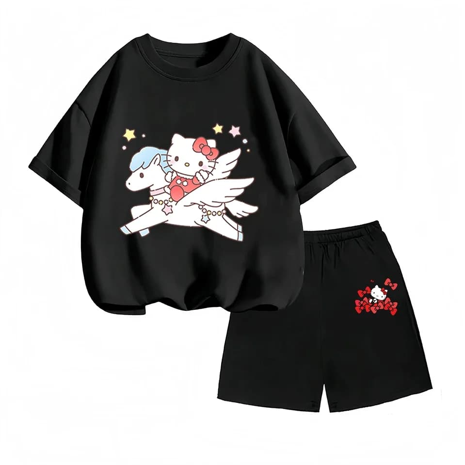 Completo Casual Estivo per Bambini in 2 Pezzi con Stampa Anime Sanrio Hello Kitty