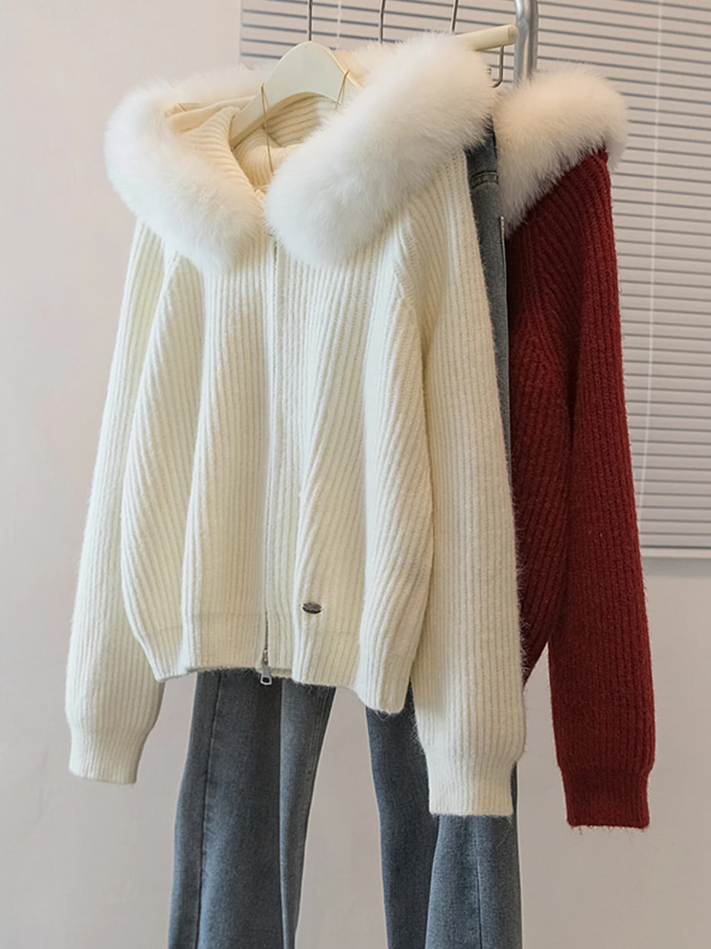 Thickened Double Zipper Hooded Sweater Jacket Women's Autumn Winter Large Size Plush Collar Lazy Style Knittedwear Coat