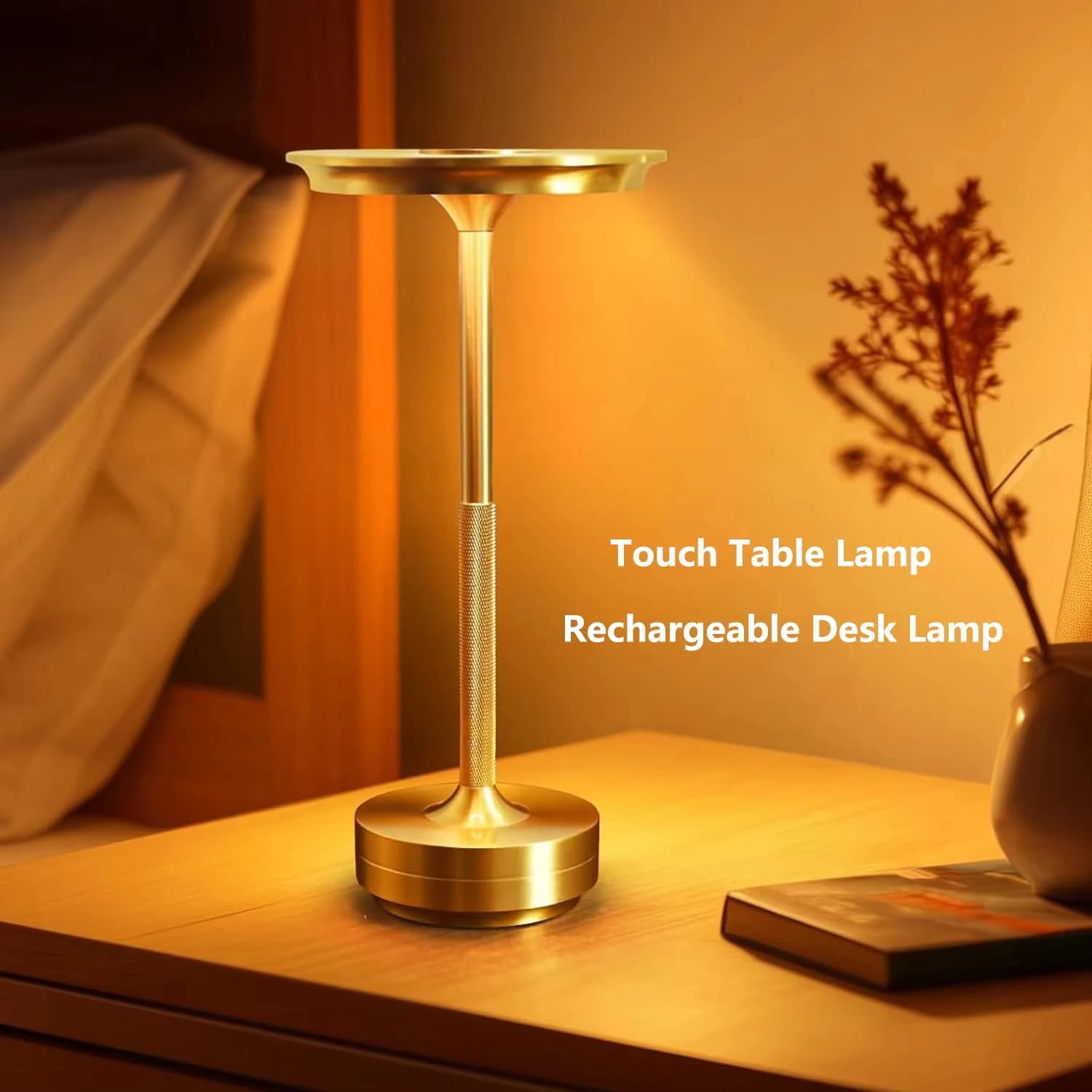 Rechargeable Wireless Table Lamp for Bedroom, Rechargeable, Touch Lamp, Camping Candle, Creative, USB-C, Desk Lamp