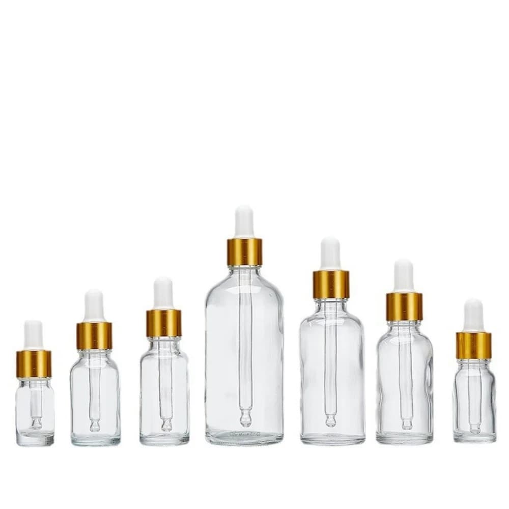1 bottiglia di olio essenziale in vetro trasparente da 10 ml con anello dorato, bottiglia divisoria da 20 ml ricaricabile e riutilizzabile