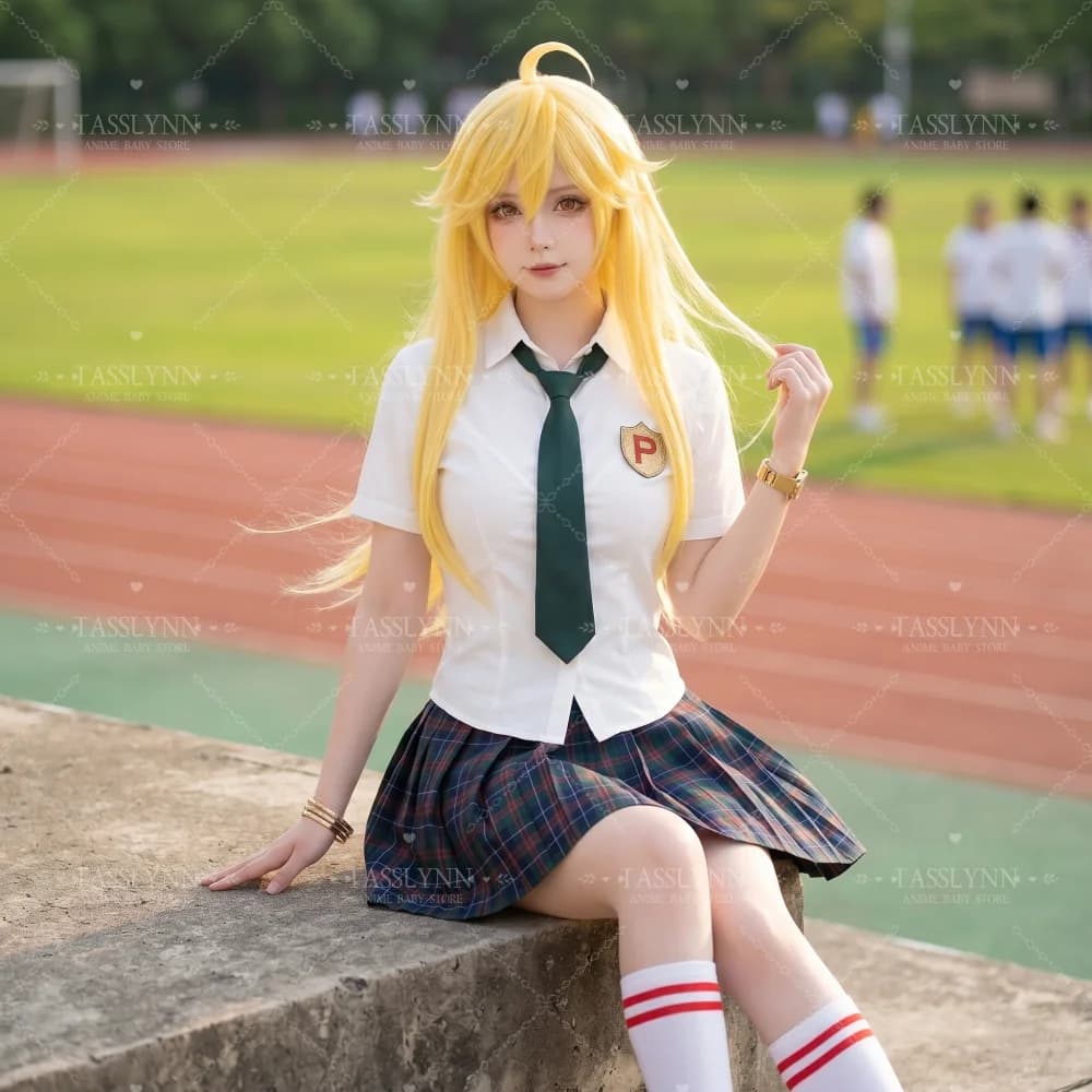 Panty Anarchy Cosplay Costume Full Set, Anime JK Uniform White Shirt Plaid Skirt for Halloween Comic Con Panty Uniform Costume