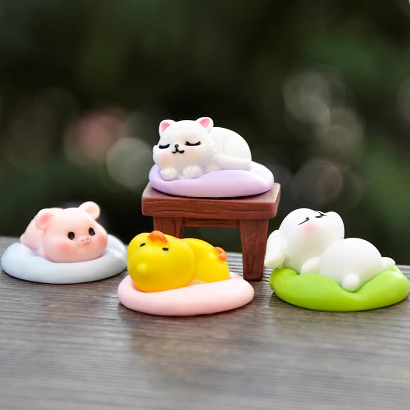 4 Pz/Bag Mini Cartoon Animals Sleeping Series Models Funny Cat Piggy Duck Rabbit Dolls Children's Toy Desktop Decoration Gift