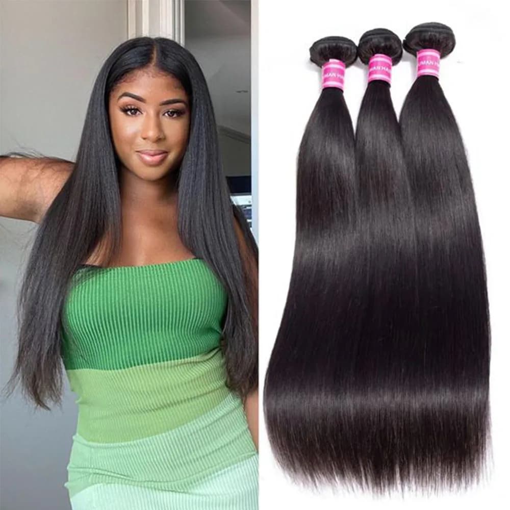 Extensions of Brazilian Human Hair Straight, 10-32 Inches, 1/3/4 Pieces