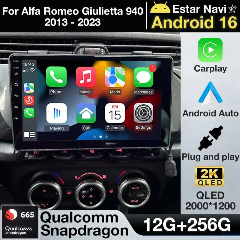 Per Alfa Romeo Giulietta 940 2013 - 2023 Android 16 Carplay Wireless Telecamera 360° Navigatore Stereo 5G WIFI 2din Lettore Video di Navigazione
