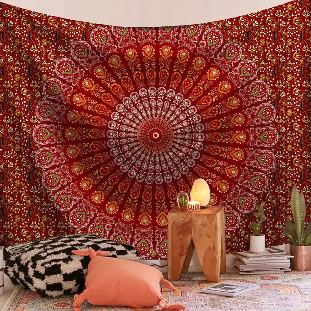 Wall Hanging Indian Mandala Tapestry Psychedelic Bohemian Home Decoration Aesthetic Living Room Background Cloth Beach Yoga Mat