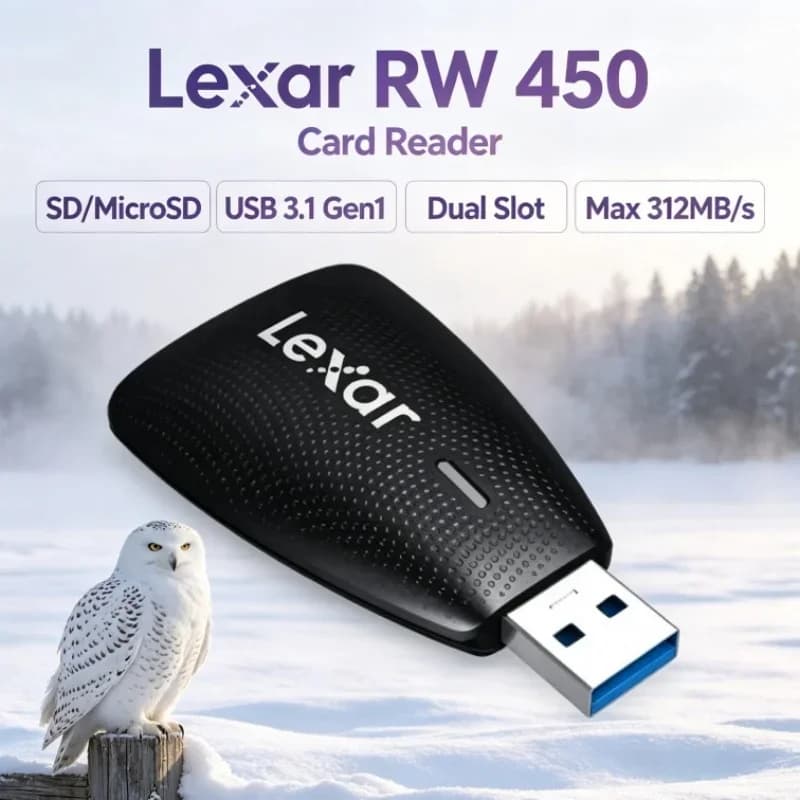 Lexar RW450 2-in-1 USB 3.1 Memory Card Reader UHS-II SDXC MicroSDXC Card Adapter for Photography Camera Laptop
