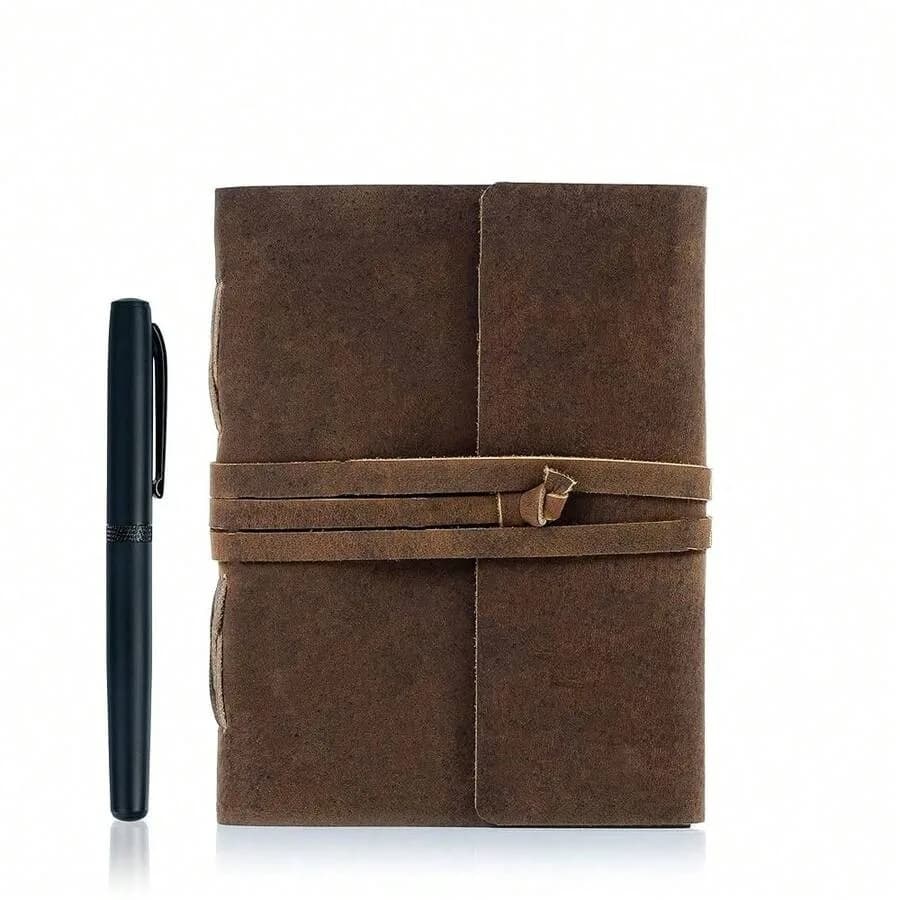 Handmade Leather Journal Lined Paper With Luxury Pen Writing Notebook Diary Bound Daily Notepad For Men and Women Medium, Writi