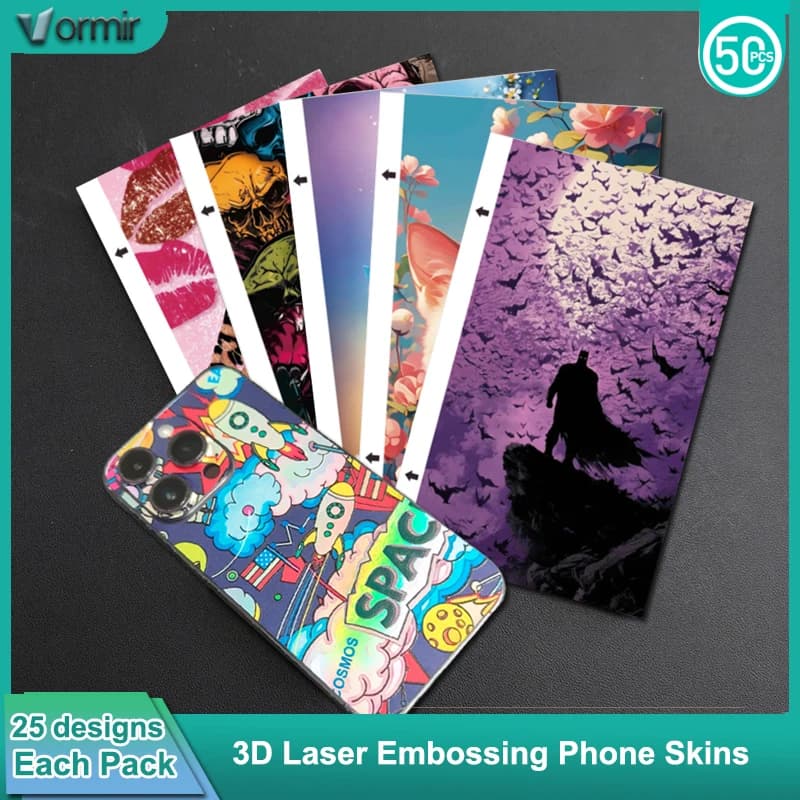 VORMIR 50pcs 190*120mm 3D Laser Embossing Phone Skins Back Stickers Decorative Film for Any Sreen Protector Cutting Machine