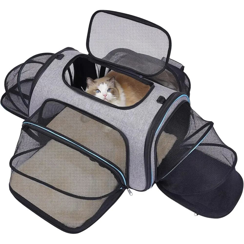 Trasportino per animali espandibile su 4 lati, borsa da trasporto per cani e gatti su lato morbido approvata dalla compagnia aerea con imbottitura in pile per gatti, cuccioli e piccoli animali
