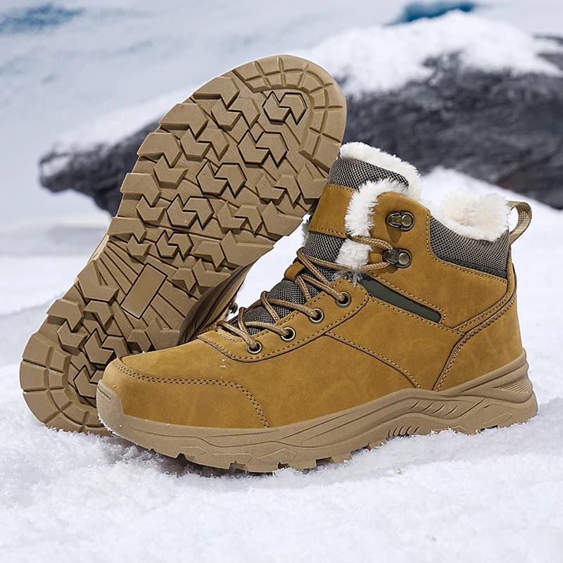 Plus Size Men's Winter High Top Fleece Lined Warm Cotton Shoes, Outdoor Work Snow Boots, Non-Slip Wear Resistant Hiking Boots