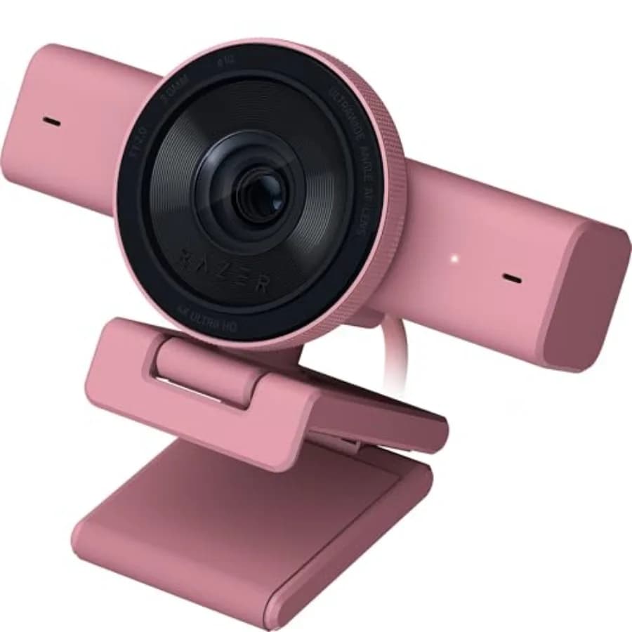 Webcam per streaming per creatori di contenuti: plastica rosa, 4K/30FPS 1080p/60FPS con inquadratura automatica AI, obiettivo ultra-wide, microfono integrato, pr