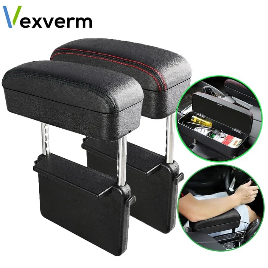 Car Seat Gap Armrest Box Height Adjustable Auto Elbow Support Arm Rest Cushion, PU Leather Car Center Console Storage Organizer