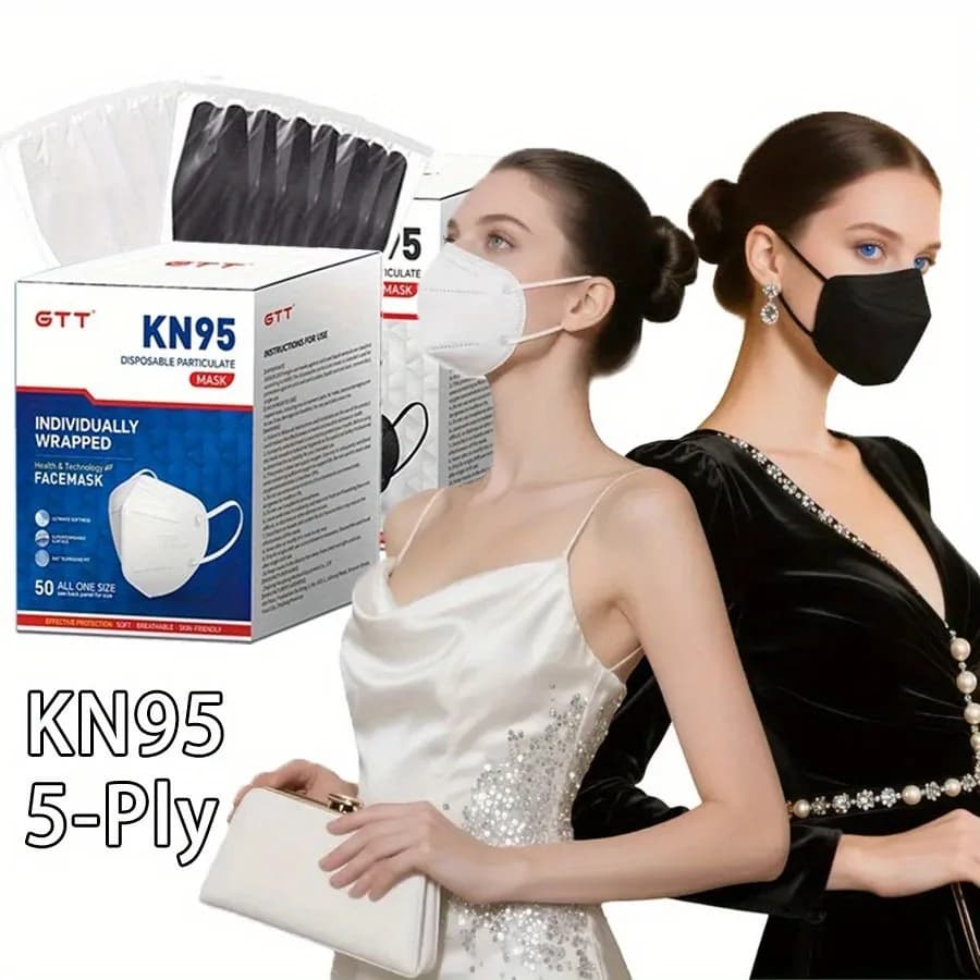GTT KN95 Maschera Maschere di protezione 3D traspiranti Nero Bianco Maschere piegate a 5 strati confezionate singolarmente Maschere di sicurezza antipolvere per tazze