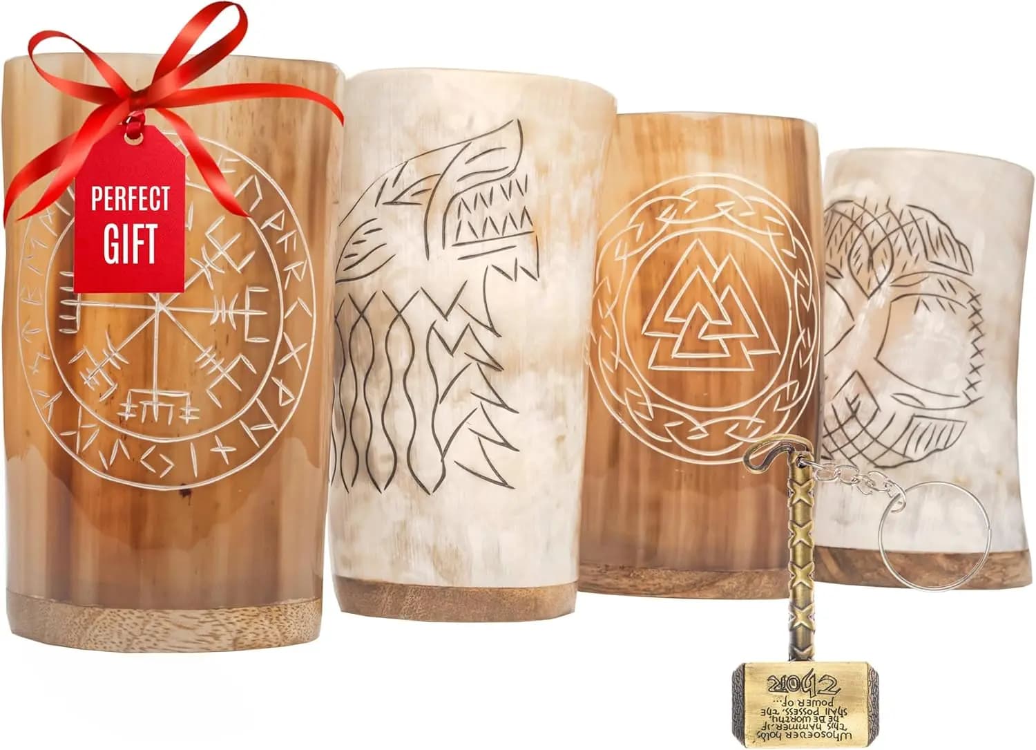 Set di 4 bicchieri a forma di corno vichingo, set di boccali da birra, bicchierini da shot in corno di bue naturale | 10 oz Cool Unique