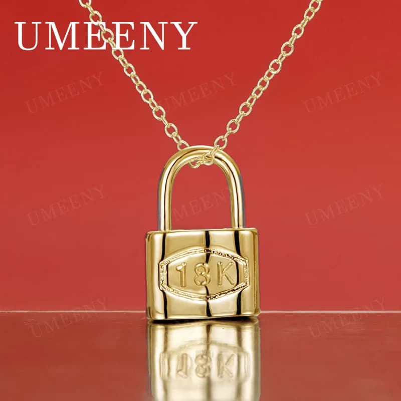 Collana con Ciondolo a Lucchetto in Argento Sterling 925 e Oro 18K, 16-30 Pollici, Gioiello Elegante da Donna per Regalo o Matrimonio