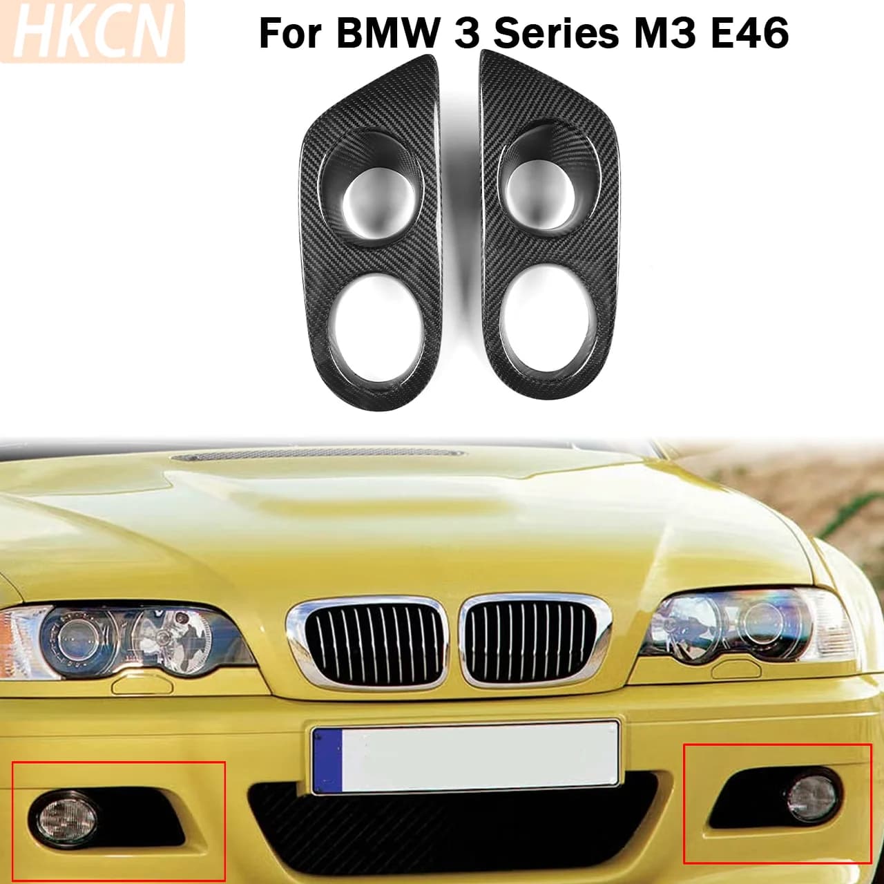 Double hole front bumper fendinebbia cover, car accessory compatible with BMW 3 M3 E46 2001-2006, fendinebbia protection, car accessories