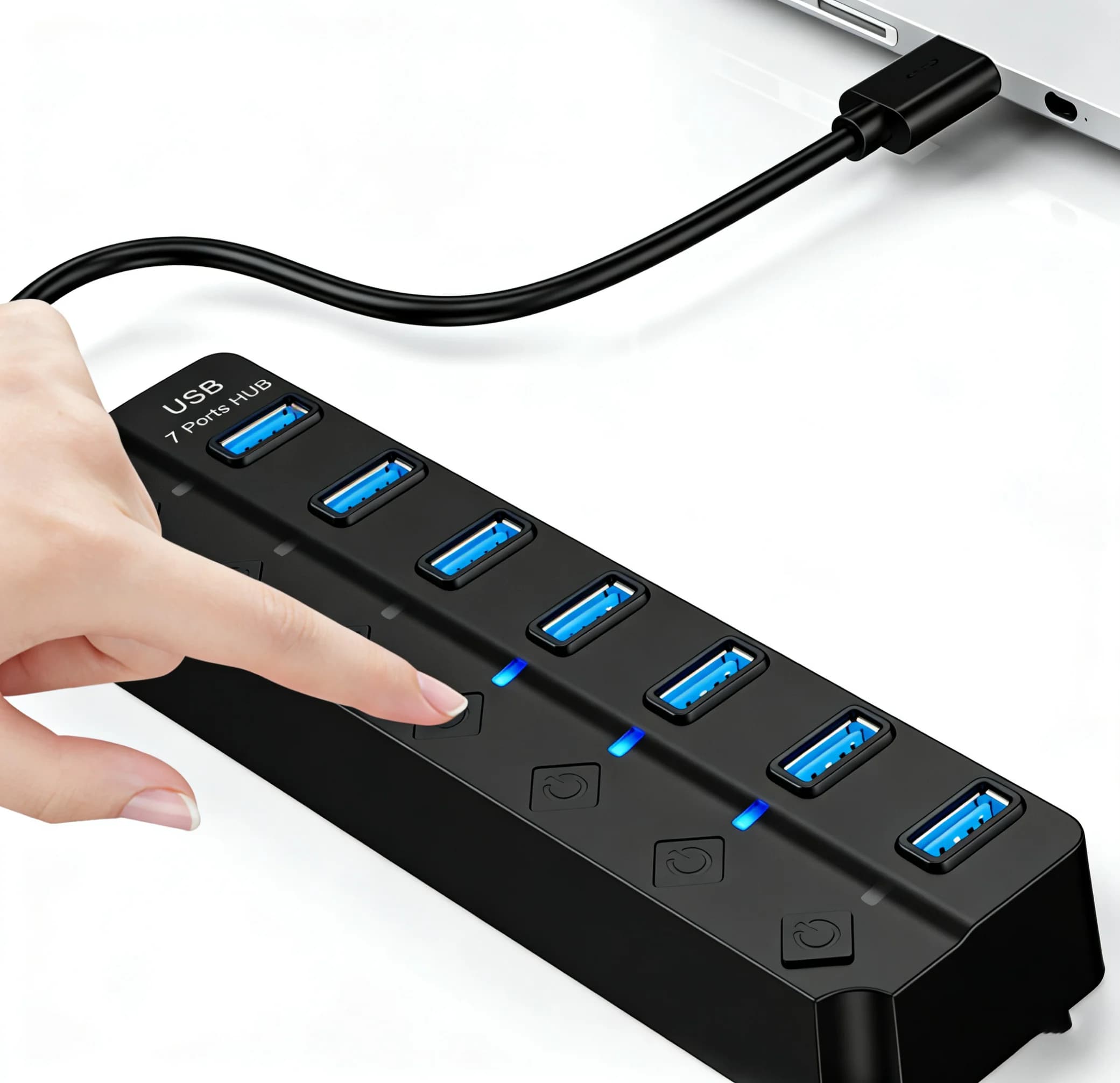 Hub USB 3.0 7-in-1 ad Alta Velocità 5Gbps, Docking Station USB, Splitter USB con Interruttore On/Off, Splitter USB Portatile