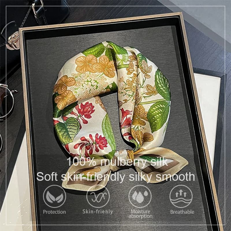 Sciarpa in Seta 100% Vera Primavera 2026, Bandana Floreale da Donna, Scialle in Seta di Gelso, Foulard Femminile 53cm