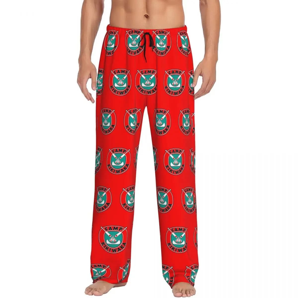 Custom Camp Kikiwaka - Bunk'd - Red Background Pajama Pants Men Sleepwear Sleep Lounge Bottoms with Pockets
