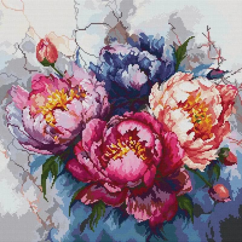 Pittura a olio Modelli di fiori di peonia Kit da ricamo a punto croce 14 16 11CT Kit da cucito in filo di cotone stampato su tela bianca